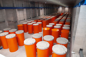 Containers with spent nuclear fuel in storage facility (SFSF-2) at the site of Ignalina NPP